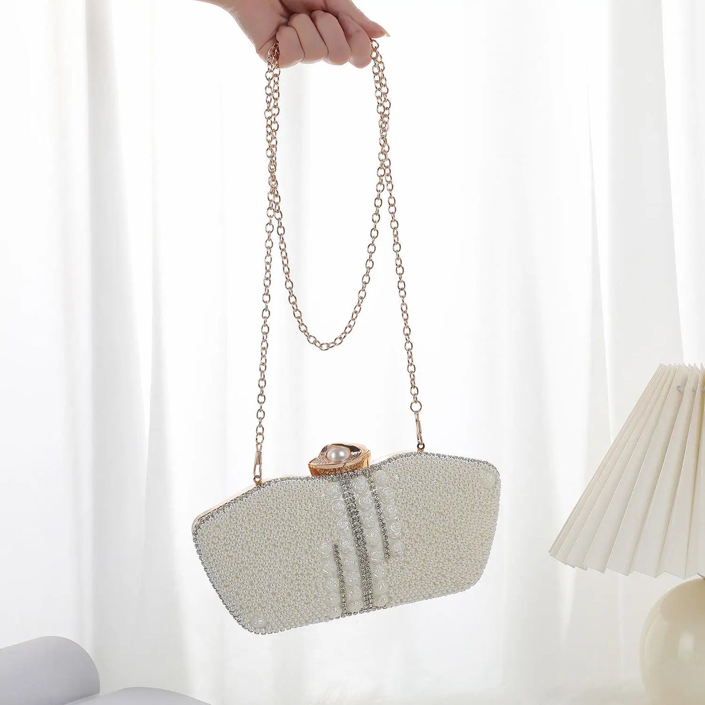 rhinestone evening bags Chain Clutch Bag Set with Diamond Pearl One Shoulder for Evening Wedding Party Dresses Made Crystal