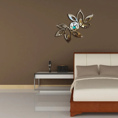 2019 new clock on wall home decor multicolor leaveAcrylic hot sale s mirrored design,3d watch living room,unique gifts
