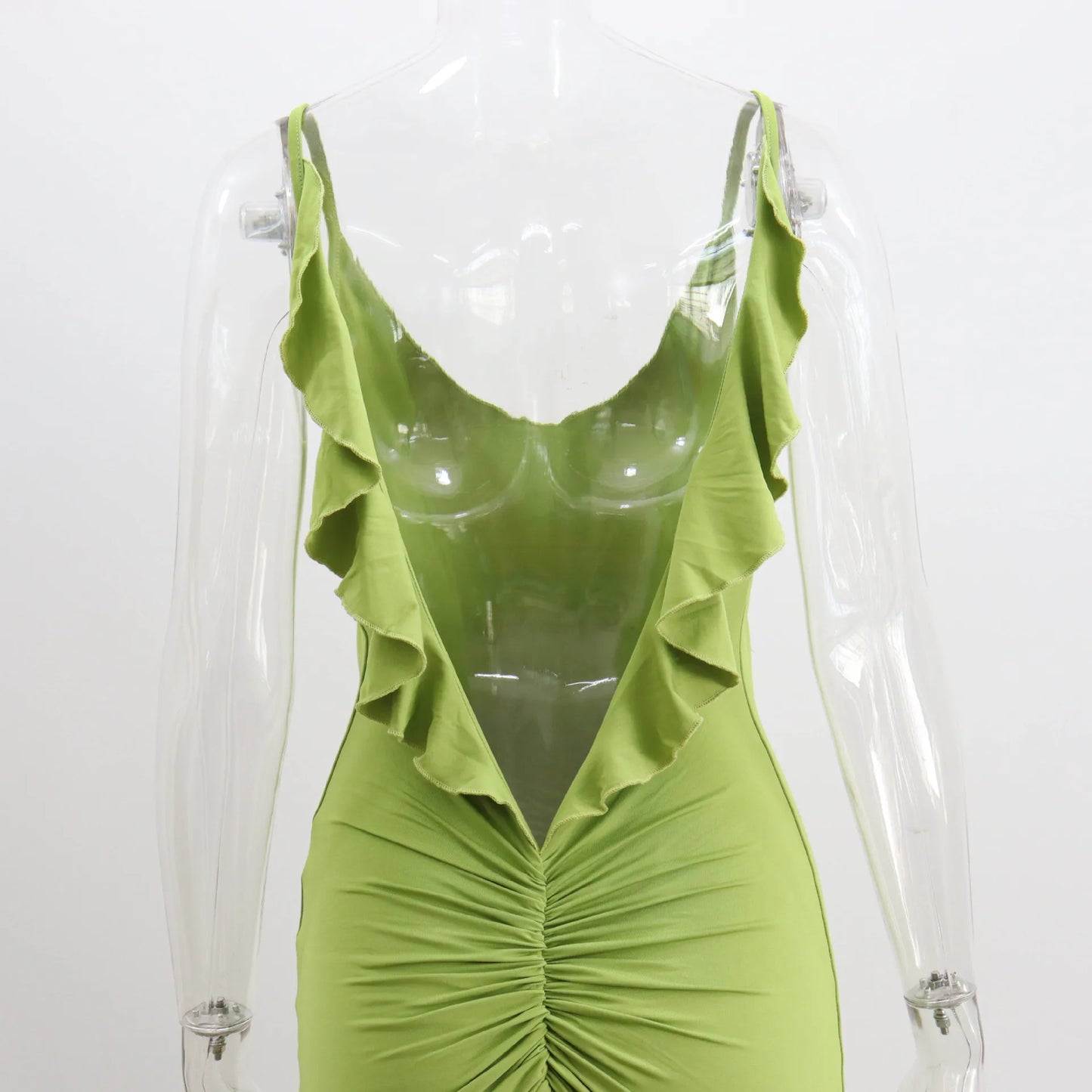 Ruffles Backless Sheath Bodycon Maxi Dresses Party Sleeveless Camisole Robe Femme V Neck Summer Dress Woman Sexy Vestidos Mujer