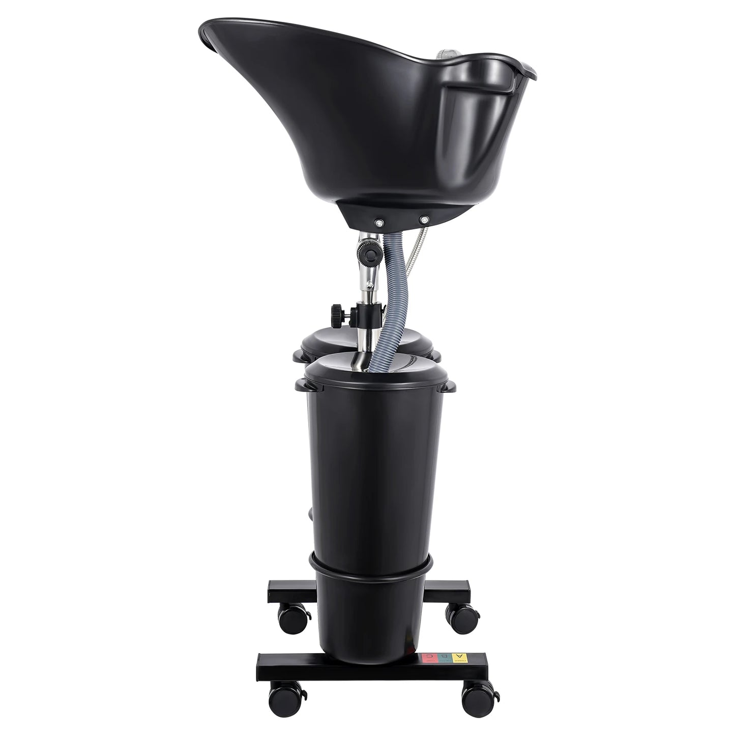 Portable Shampoo Basin with 2 Water Buckets 30cm Deep Salon Hair Washing Sink Adjustable Height Angle Mobile Shampoo Bowl Unit