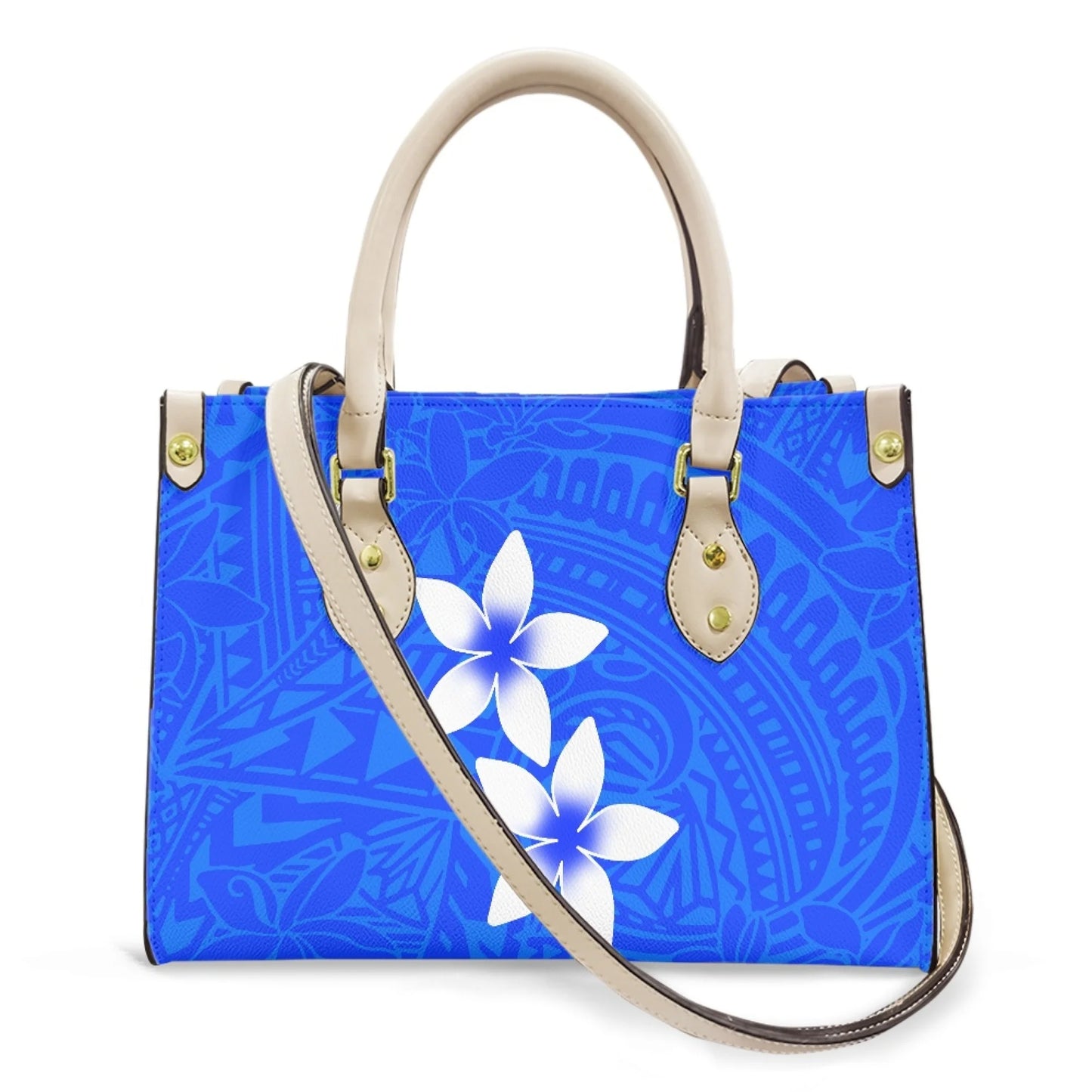 Women Pu Handbag Custom Wholesale Polynesian Tribal Floral Design Women Shoulder Bag Large Capacity Travel Temperament Women Bag