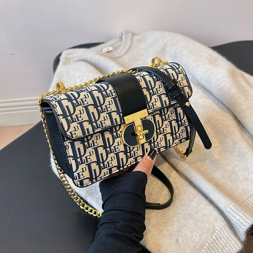 Letter Print Lock Luxury handbags Women Shoulder Bags Designer Crossbody Purses Handbag Chain Strap Clutch Bag 2025 New Small