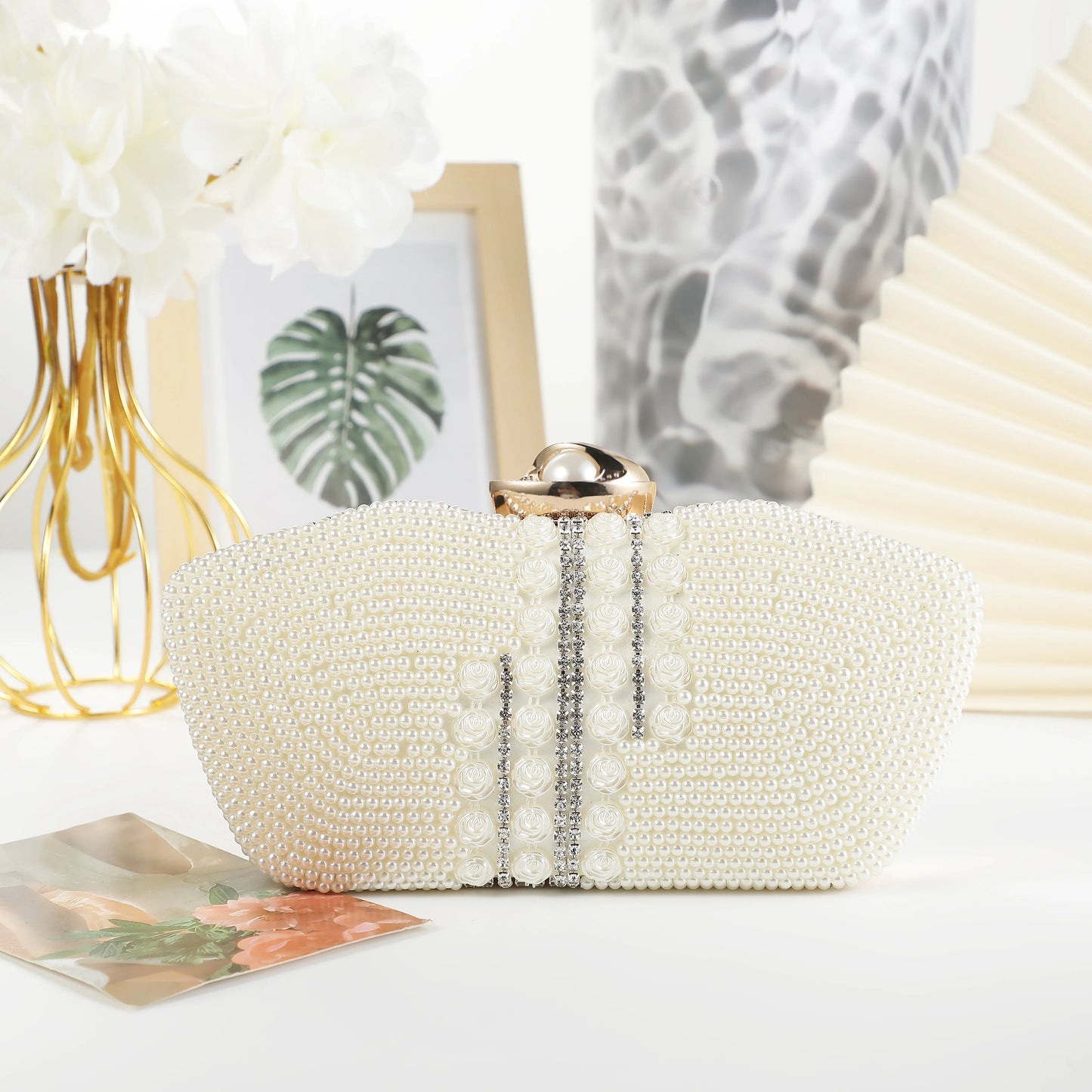 rhinestone evening bags Chain Clutch Bag Set with Diamond Pearl One Shoulder for Evening Wedding Party Dresses Made Crystal