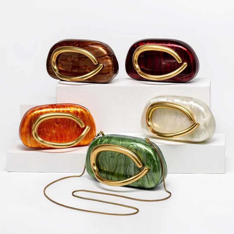 Women Acrylic Clutch Box Handbag Metal Handle Evening Bag Trendy Ladies Shoulder Crossbody Purse for Wedding Prom Cocktail Party