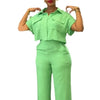 Women's Two Piece Sets Spring Summer Casual Solid Turn-down Neck Short Sleeve Loose Top & Wide Leg Pants Set  Streetwear Outfits