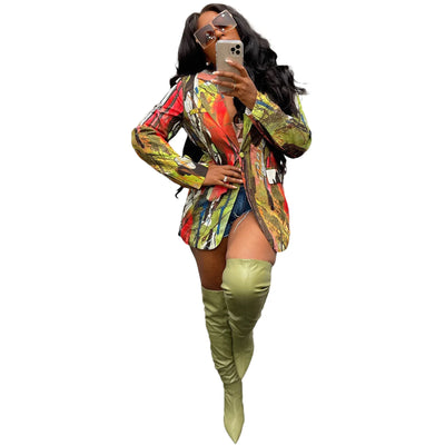 Women's Casual Blazer Printed Top Jacket European And American Hot-Selling Street Trend Blazers Fashionable Women's Jacket