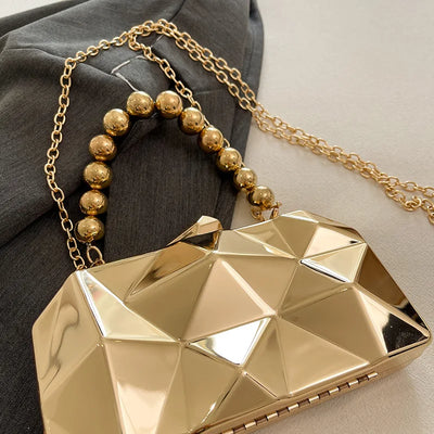 Golden Acrylic Evening Clutch Bag For Elegant Women Geometric Dinner Party Shoulder Bag 2024 Luxury Designer Purses And Handbags