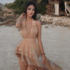 Weird Puss Tierred Tassel Dress Women Backless Sleeveless Halter Gradient Color Lace Pleated Sexy Beach Vacation Party Bodycon
