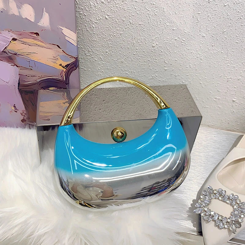 Luxury Brand Evening Clutch Acrylic Shell Bag Ladies Handbag Fashion Shoulder Bag Half-moon Design Wedding Purse Party Handbag