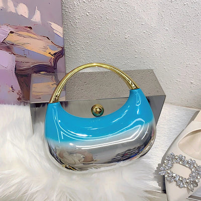 Luxury Brand Evening Clutch Acrylic Shell Bag Ladies Handbag Fashion Shoulder Bag Half-moon Design Wedding Purse Party Handbag