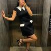 Elegant Fashion A-line Mini Dress Women Peter Pan Collar Cap Sleeve Pockets Patchwork Sheath High Waist Party Club Short Dresses