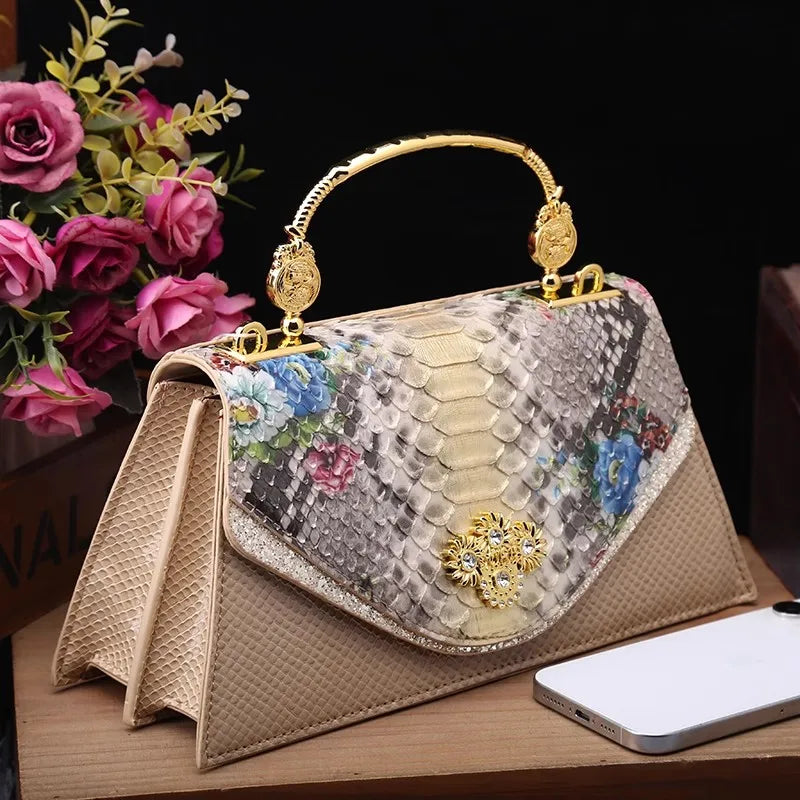 Leather Women's Bag 2025 New Fashion Snake-print Cowhide Small Handbags Shoulder Crossbody Bags Lady Party Messenger Shell Bags