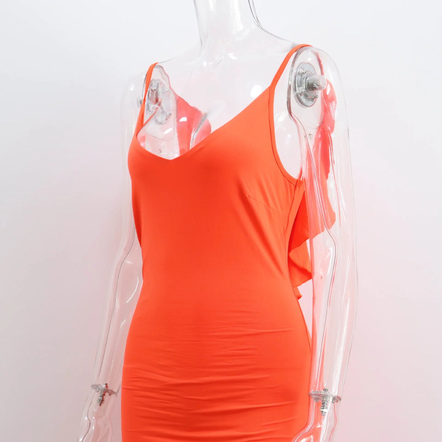 Ruffles Backless Sheath Bodycon Maxi Dresses Party Sleeveless Camisole Robe Femme V Neck Summer Dress Woman Sexy Vestidos Mujer