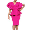 CM.YAYA Women Short Sleeve V-neck Belt High Waist Midi Dress 2025 Summer Africa OL Work Evening Sexy Party Dresses Vestidos