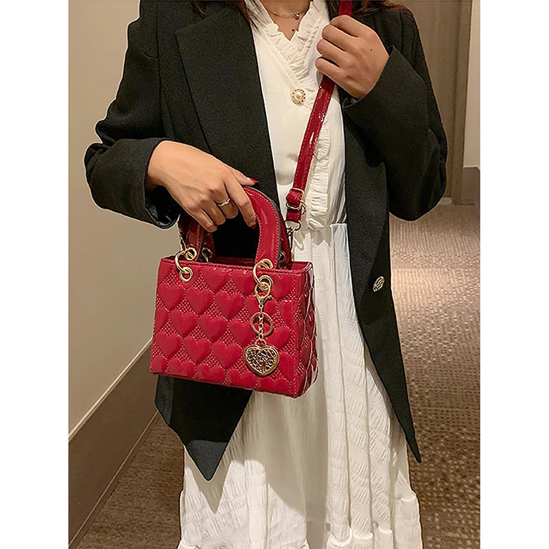 Red Love Patent Leather Bright Surface Handbag High-end Design Sense Wedding Bag Women's New Fashion All-matching Crossbody Bag