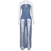 Sibybo Tassel Hollow Out  Overalls For Women Studded Diamond Strapless Backless Jeans Street Fashion Trend Jumpsuite Femme