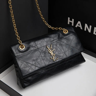 New Xiaoxiangfeng Ling grid chain genuine leather Ling grid bag armpit diagonal cross bag