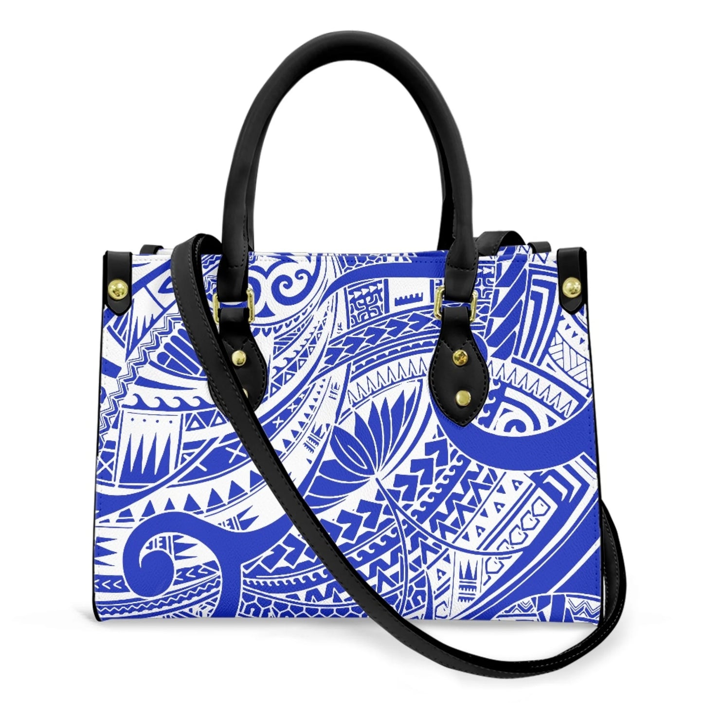 Women Pu Handbag Custom Wholesale Polynesian Tribal Floral Design Women Shoulder Bag Large Capacity Travel Temperament Women Bag