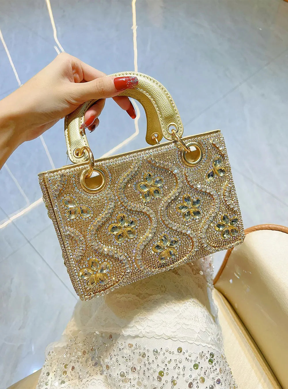 Luxury Women's Evening Bag Handmade Shiny Diamond Decoration Fashion Crossbody Shoulder Bags Women Handbags for Wedding Party
