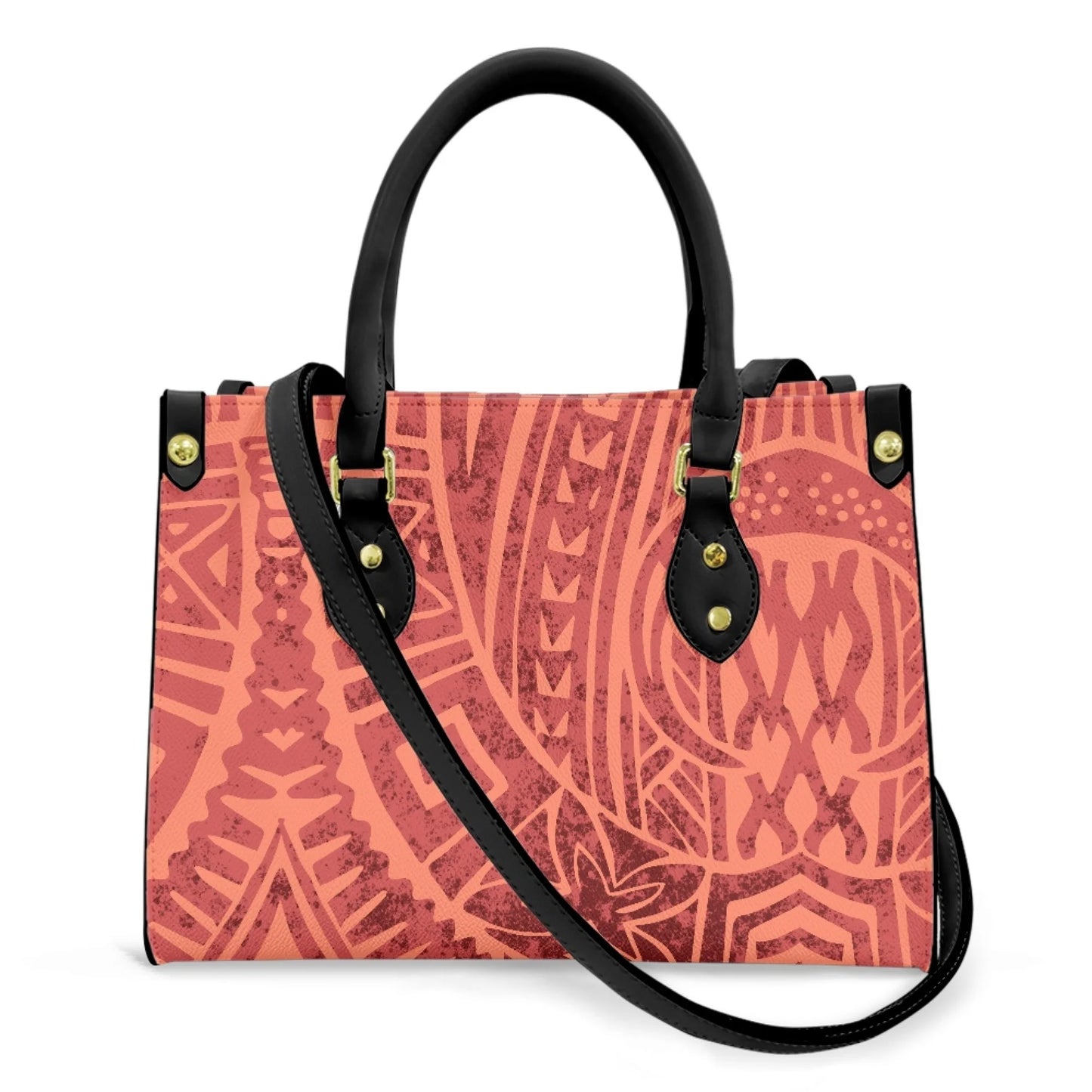 Women Pu Handbag Custom Wholesale Polynesian Tribal Floral Design Women Shoulder Bag Large Capacity Travel Temperament Women Bag
