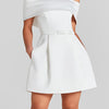 Women Belt Patchwork Short Sleeve Mini Dress, Spring Summer Fashion Slash Neck Party Dress, Solid Off The Shoulder Ladies Dress