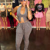 Weird Puss Blue Striped Women Casual Two Piece Set Crochet Halter Deepv-Neck Vest+Pocket Pants Skinny Stretch Matching Outfits