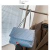 Fashion Blue Pu Flap Bag Golden Large Capacity Niche Geometric Handbag Women's Bag Embroidery Thread Metal Chain Shoulder Bag