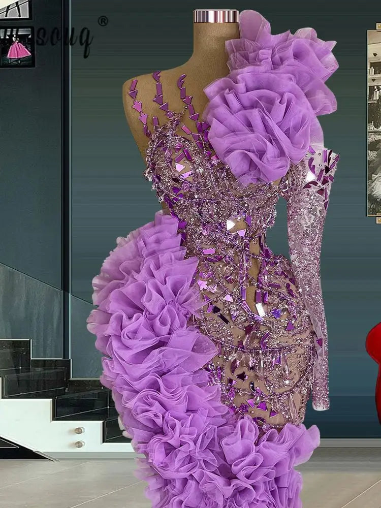 Vestidos De Fiesta Lavender Ruffles Tiered Pageant Party Gowns Women Celebrity Red Carpet Dress Aso Ebi Prom Gowns Customized