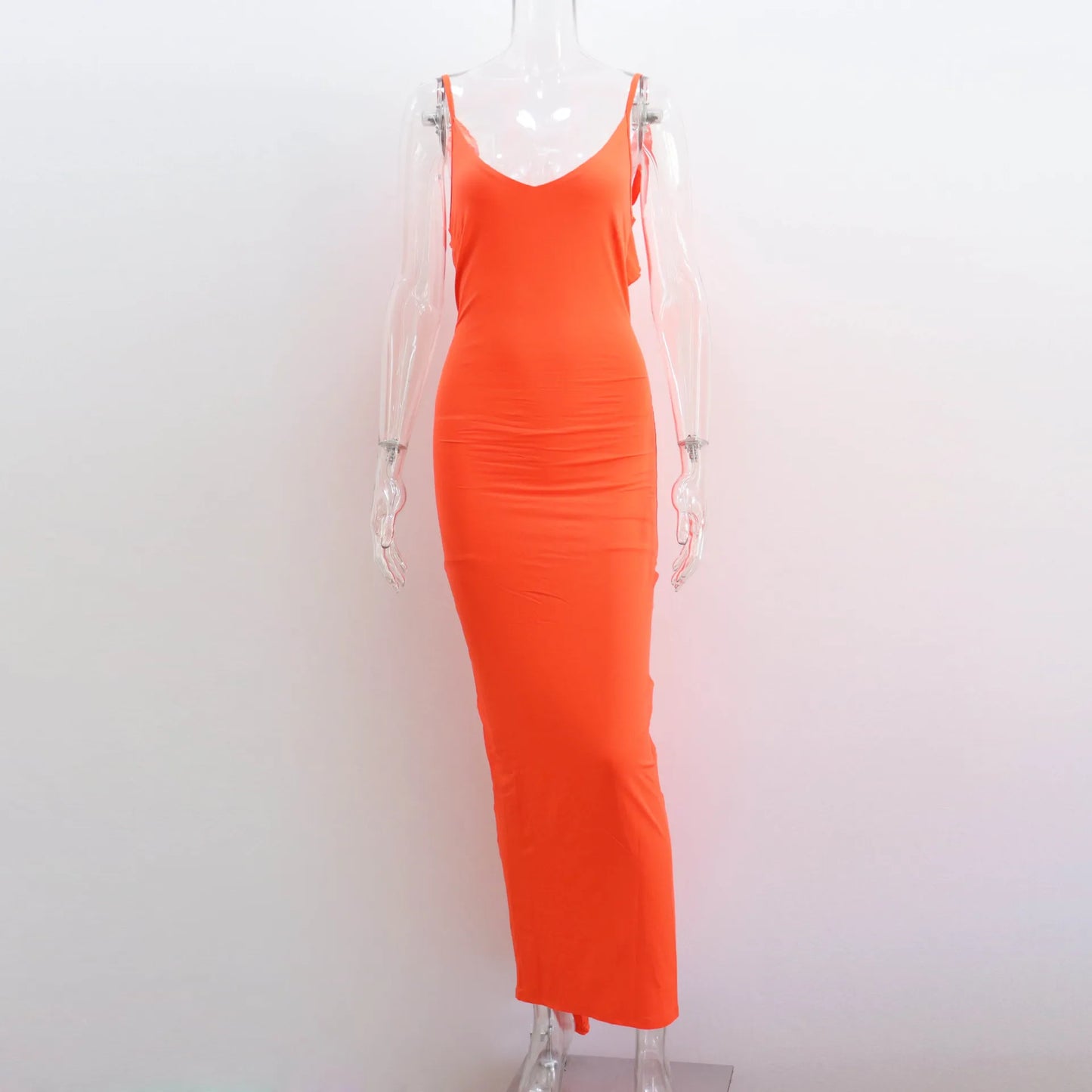 Ruffles Backless Sheath Bodycon Maxi Dresses Party Sleeveless Camisole Robe Femme V Neck Summer Dress Woman Sexy Vestidos Mujer