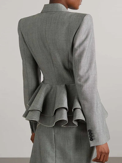 TWOTWINSTYLE Solid Spliced Ruffles Blazers For Women Notched Collar Long Sleeve Patchwork Button Casual Blazer Female Clothing