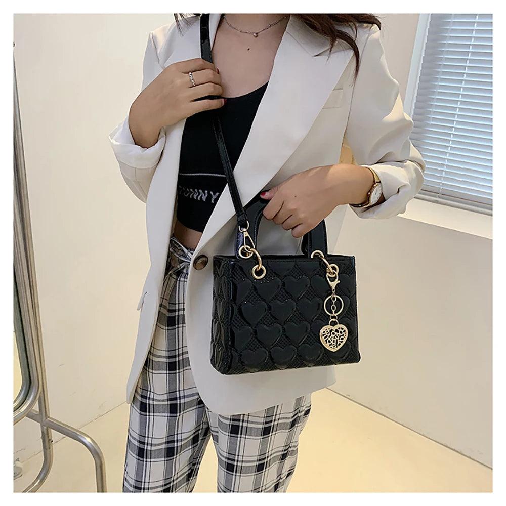 Red Love Patent Leather Bright Surface Handbag High-end Design Sense Wedding Bag Women's New Fashion All-matching Crossbody Bag