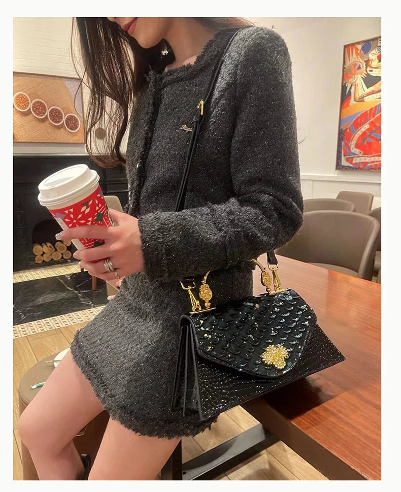 Leather Women's Bag 2025 New Fashion Snake-print Cowhide Small Handbags Shoulder Crossbody Bags Lady Party Messenger Shell Bags