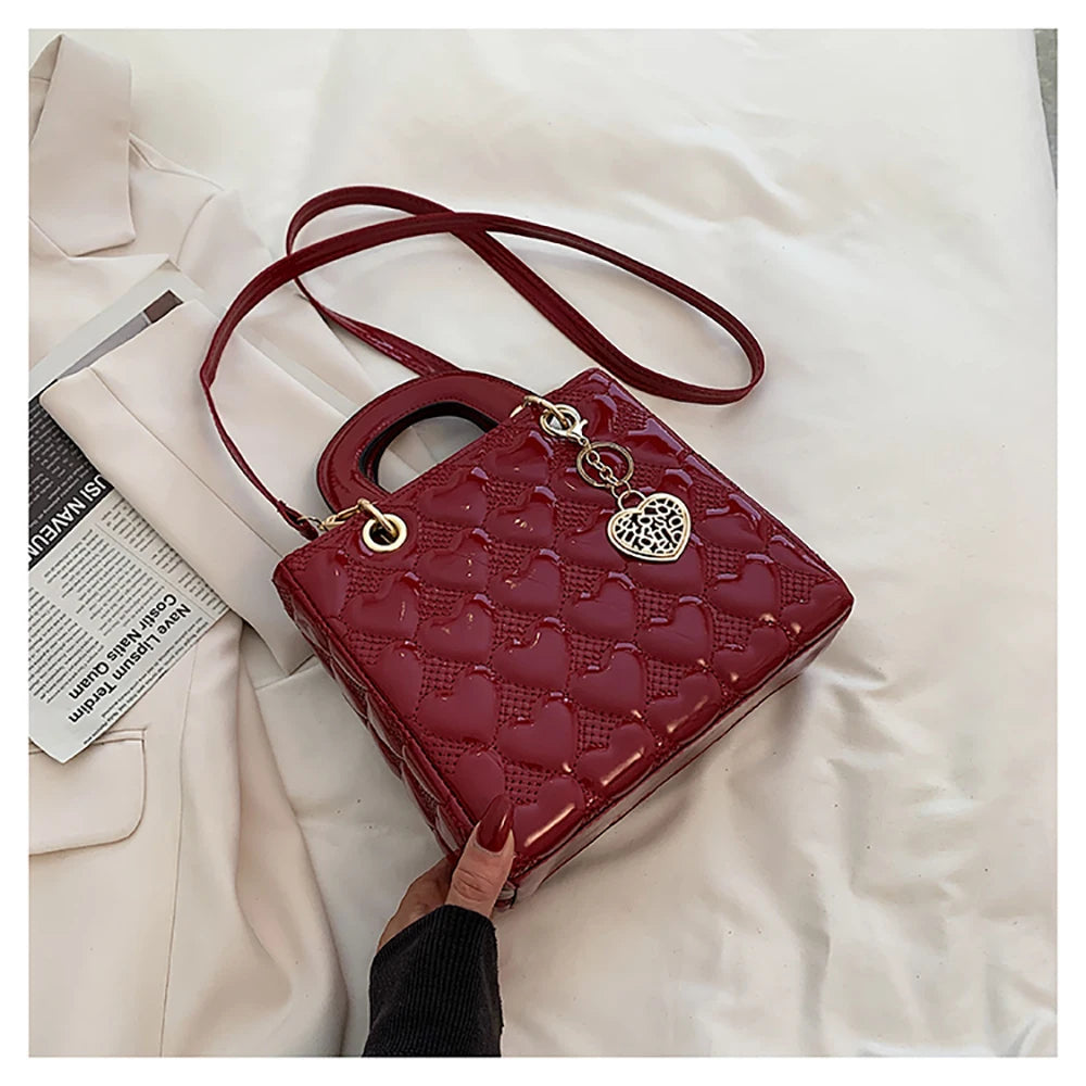 Red Love Patent Leather Bright Surface Handbag High-end Design Sense Wedding Bag Women's New Fashion All-matching Crossbody Bag