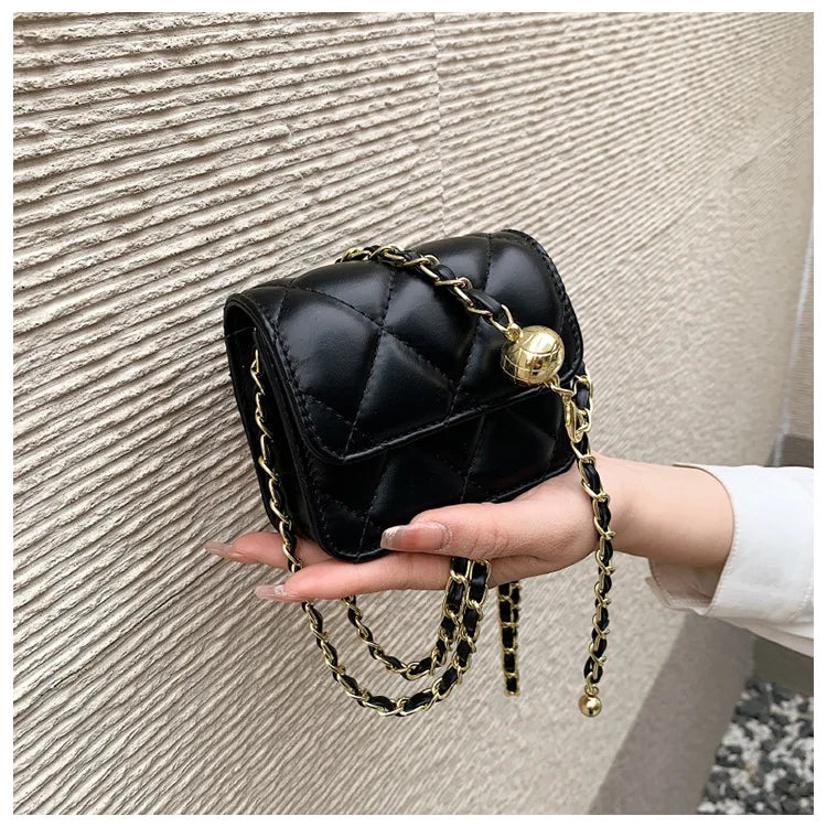 Simple And Versatile Texture Mini Bag With Gold Ball Chain Strap Shoulder Bag Crossbody Bag 	Purse Women's Bag