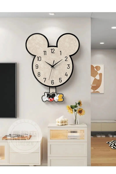Disney Wall Clock Creative Disney Mickey Model Crystalline Porcelain Hanging Clock Cute Mickey Pendulum model Bedroom Wall Decor