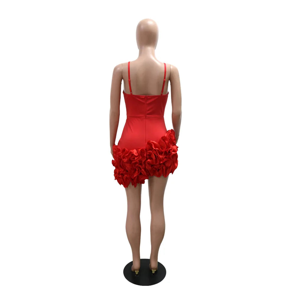 Ruffles Sleeveless Bodycon Mini Pleated Dress Women Party Elegant Short Evening Dresses Lady Luxury Sexy Birthday Red Prom Dress