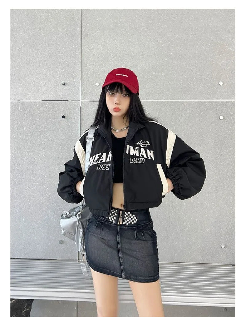 American Retro Spice Girls Tide Brand Short Trench Coat Women Y2K High Waist Motorcycle Wind Red High Street Baseball Uniform
