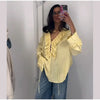 Solid Ruffles Full Sleeve Chiffon Shirt Women Casual Loose V Neck Long Sleeves Street Blouses 2025 Spring Summer Holiday Tops