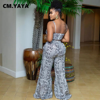 CM.YAYA Women's Set Print Strapless Bra Top and Flare Pants Suits 2025 Summer Street Party Two 2 Piece Sets Outfits Tracksuit