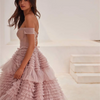 Cathy Elegant Off Shoulder Tulle Prom Dress 2024 Multilayer Mesh Sleeveless Ball Gown Vestidos De Fiesta Long Train Party Dress