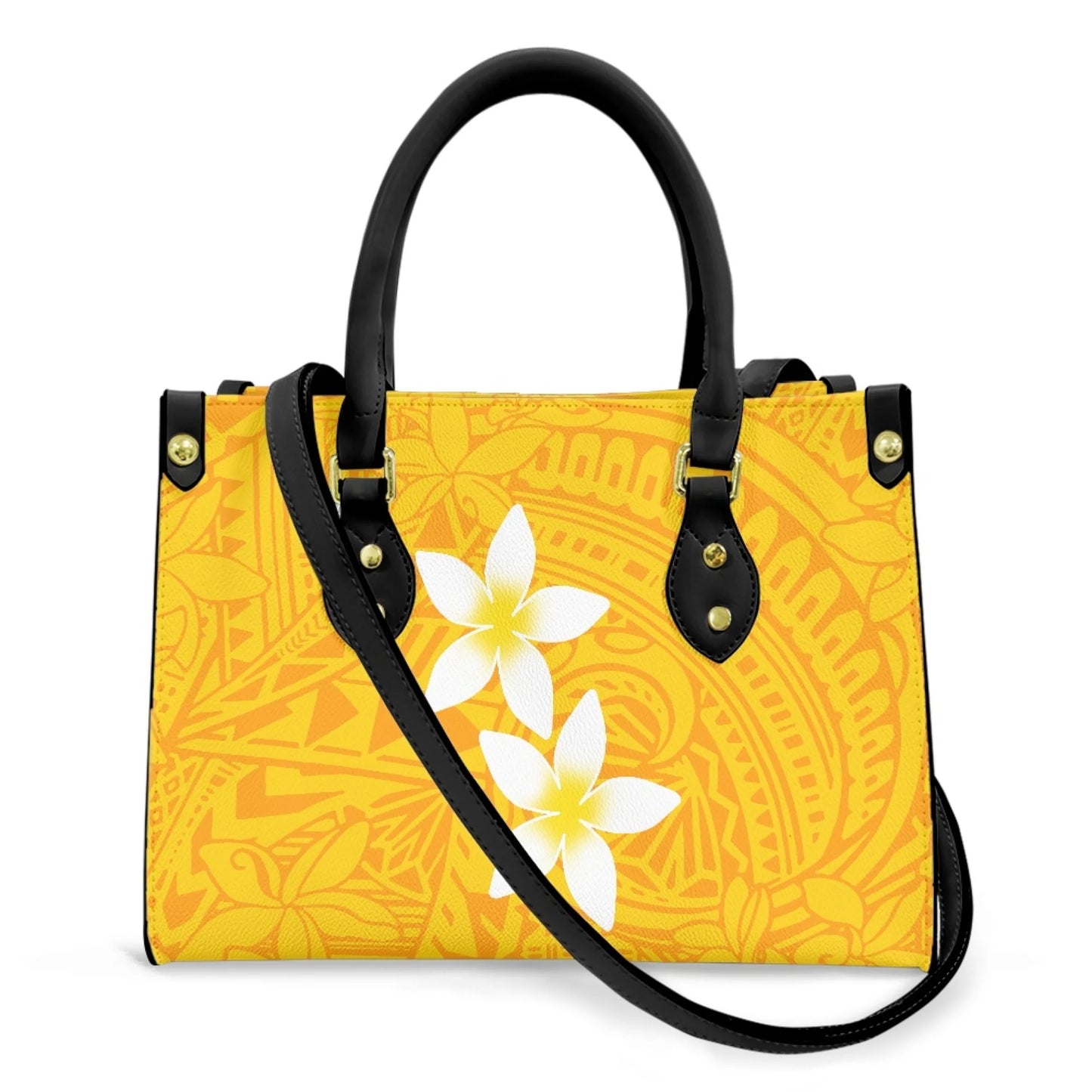 Women Pu Handbag Custom Wholesale Polynesian Tribal Floral Design Women Shoulder Bag Large Capacity Travel Temperament Women Bag