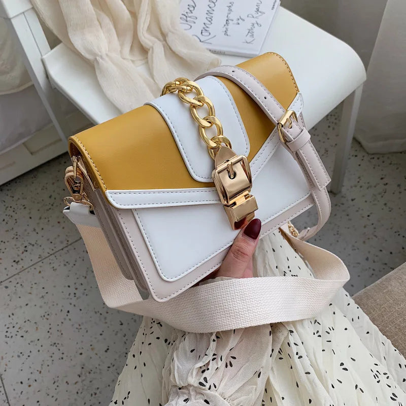 Fashion Women Chain Crossbody Bag Leisure Splice Small Square Shoulder Bag Luxury Design Messenger Bag Travel Purse and Handbag