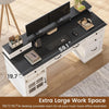 Farmhouse Executive Desk with Drawers Computer Desk with File Drawers, Power Outlet and Led Lights, Executive Office Desk