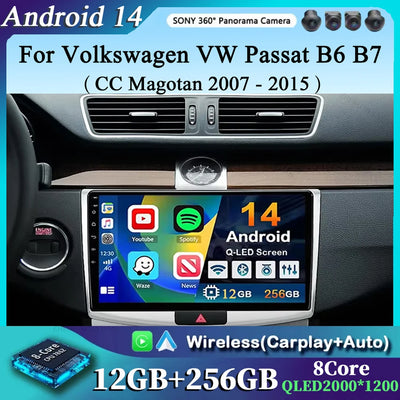 Android 14 Carplay Auto Car Radio for Volkswagen VW Passat B6 B7 CC Magotan 2007 - 2015 Multimedia Player Navigation GPS 4G+WIFI