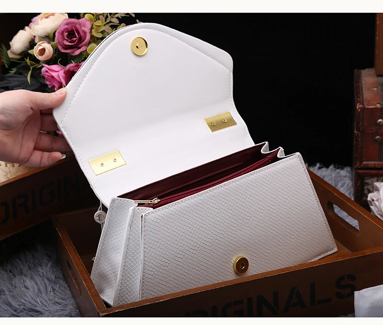 Leather Women's Bag 2025 New Fashion Snake-print Cowhide Small Handbags Shoulder Crossbody Bags Lady Party Messenger Shell Bags