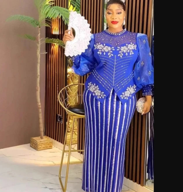 African Dresses for Women 2025 New Fashion Plus Size Sequin Evening Party Long Dress Dashiki Ankara Outfits Robe African Clothes