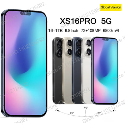 Original For Brand Smartphone 6.8 inch New XS 16Pro Full Screen 4G 5G Cell Phone 6800mAh Mobile Phones Global Version