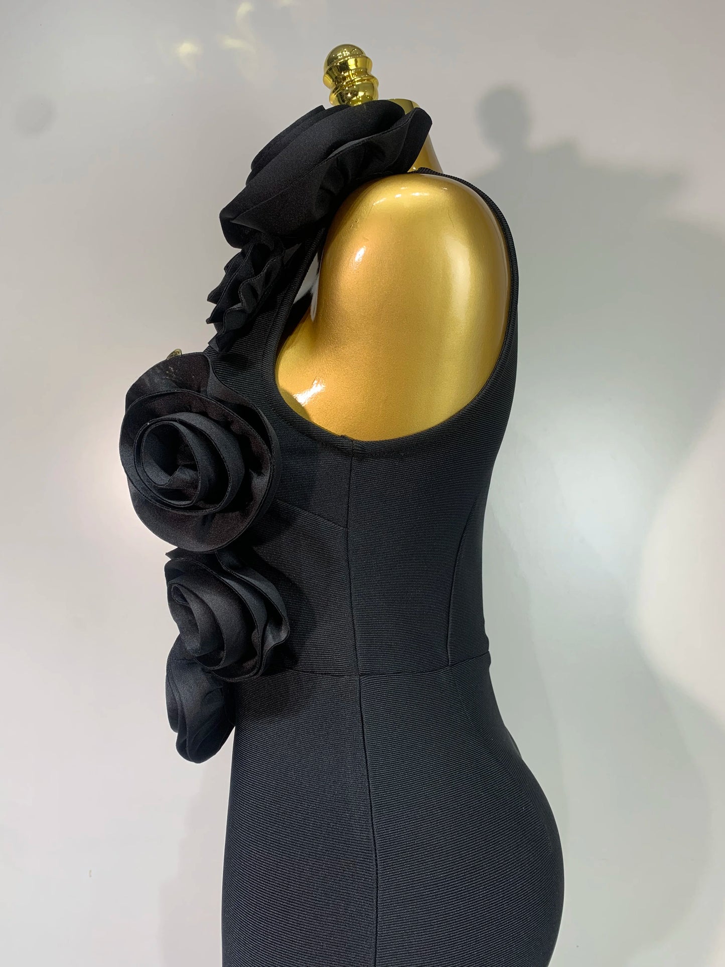 Fashion Black 3D Flower Bodycon Long Bandage Dress Celebrity Elegant Party Birthday Dress Women's Sleeveless Sexy Vestidos