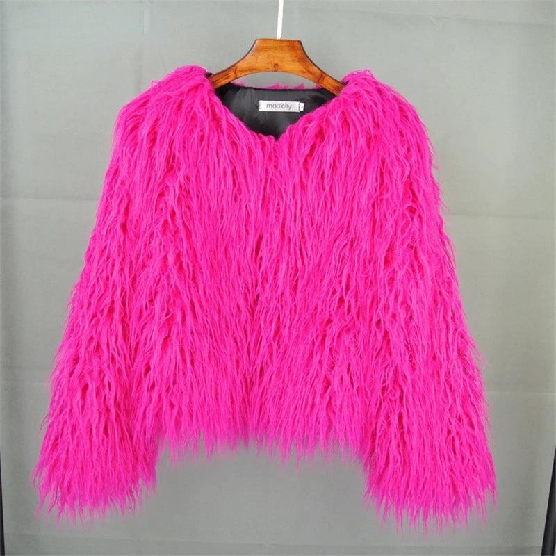 New Autumn Winter Warm Women Faux Fur Coat Loose Black White Pink Plush Coat Female Fur Jacket - MAGUSTA BEAUTY