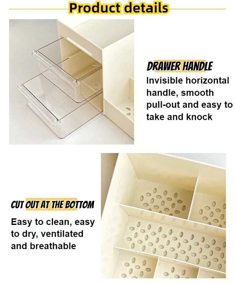 1PC Transparent Drawer Style Makeup Box Dormitory Organizer Plastic Cosmetics Skincare Dressing Table Desktop Storage Box S/M/L